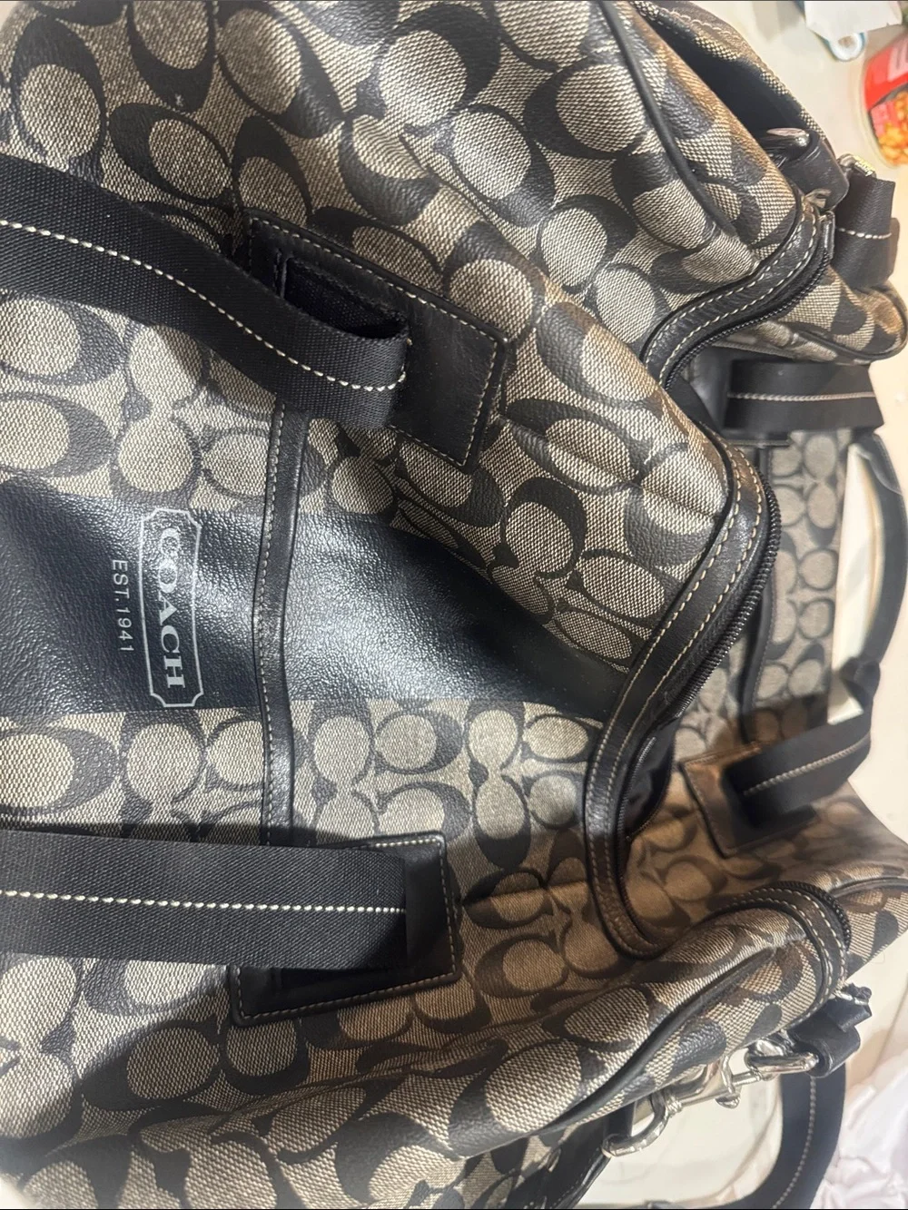 Coach Metallic Silver and Black Signature Tote